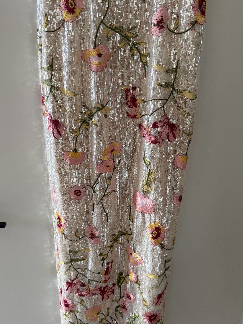 Dress the Population Ivory Sequin Maxi Dress with Pink & Green Floral Embroidery - Picture 3 of 9
